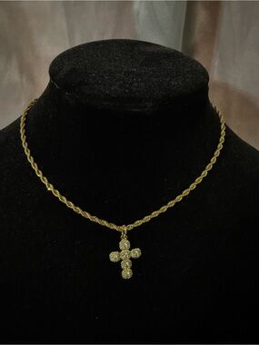 Child of Wild Gold Rope Necklace with Crystal Cross Pendant